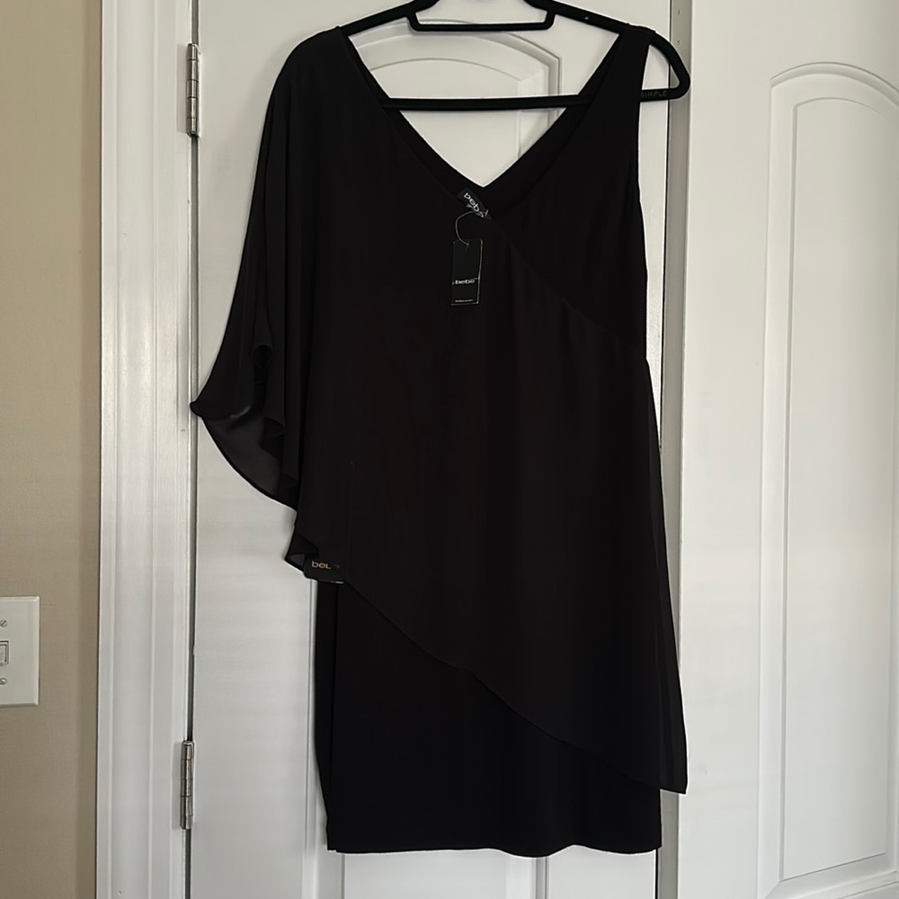 One shoulder black Bebe dress